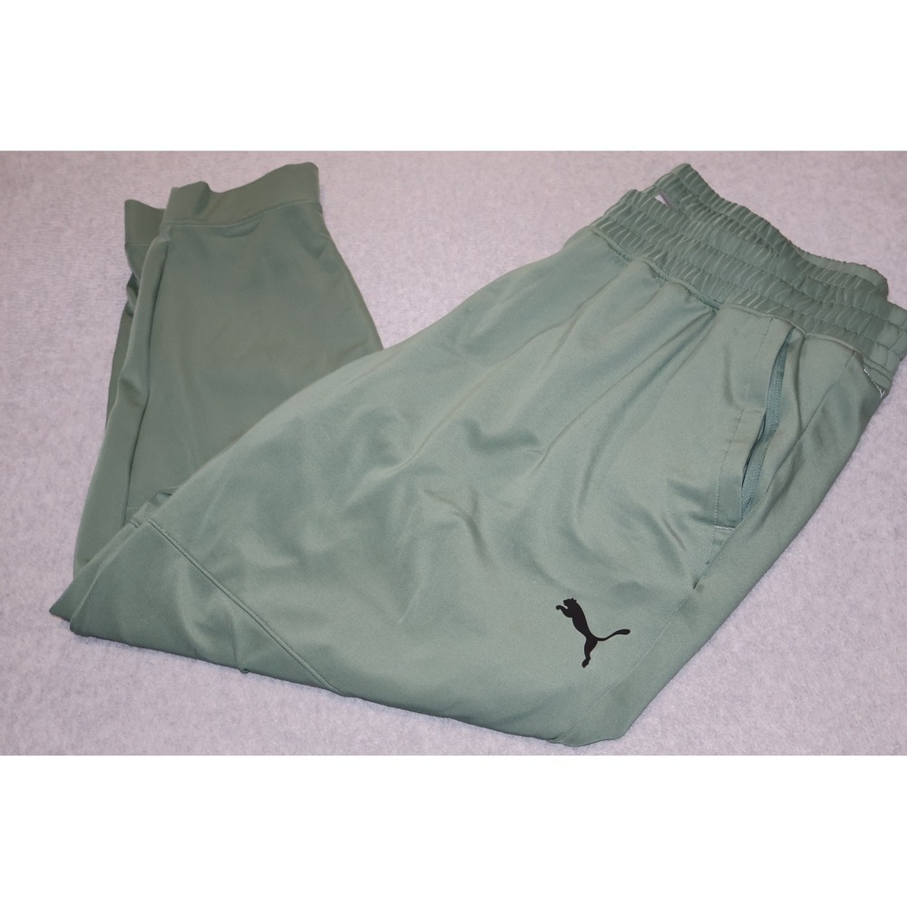 Puma Joggers Men XXL Green Gym Pants Zipper Pockets Tapered Leg Workout **